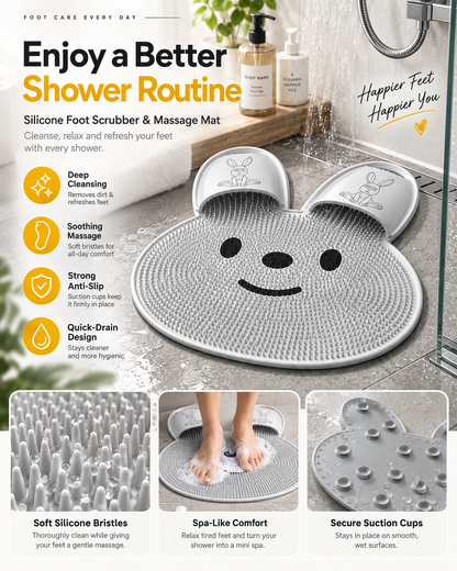 Bunny Shower Foot Scrubber Mat, Non-Slip Foot Massager for Shower