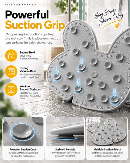 Bunny Shower Foot Scrubber Mat, Non-Slip Foot Massager for Shower