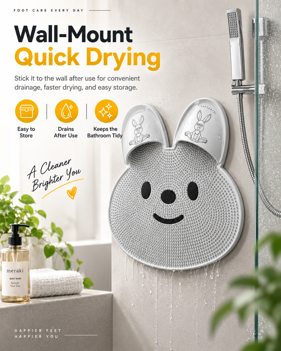 Bunny Shower Foot Scrubber Mat, Non-Slip Foot Massager for Shower