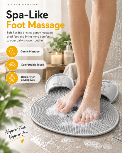Bunny Shower Foot Scrubber Mat, Non-Slip Foot Massager for Shower