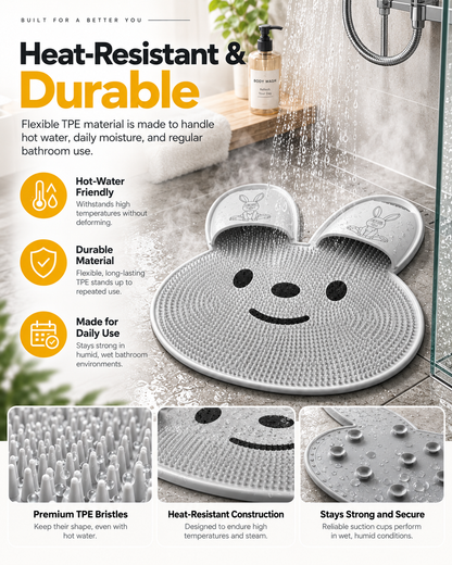 Bunny Shower Foot Scrubber Mat, Non-Slip Foot Massager for Shower