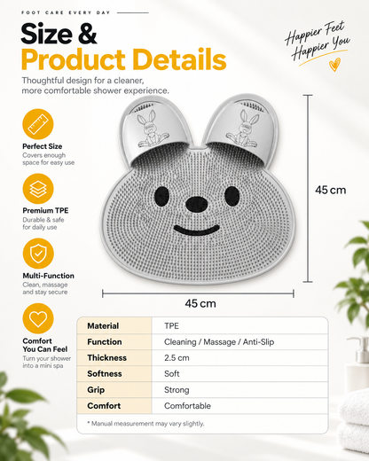 Bunny Shower Foot Scrubber Mat, Non-Slip Foot Massager for Shower