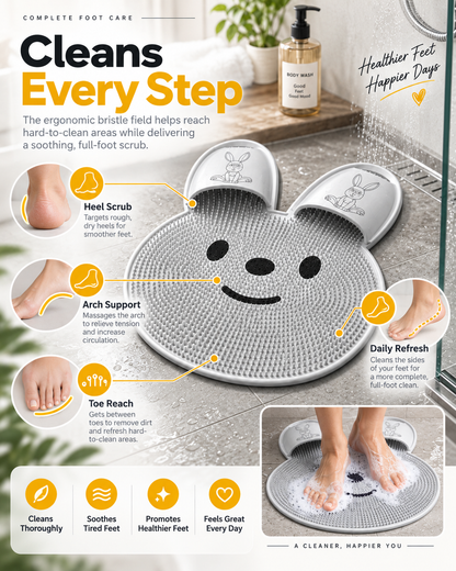 Bunny Shower Foot Scrubber Mat, Non-Slip Foot Massager for Shower
